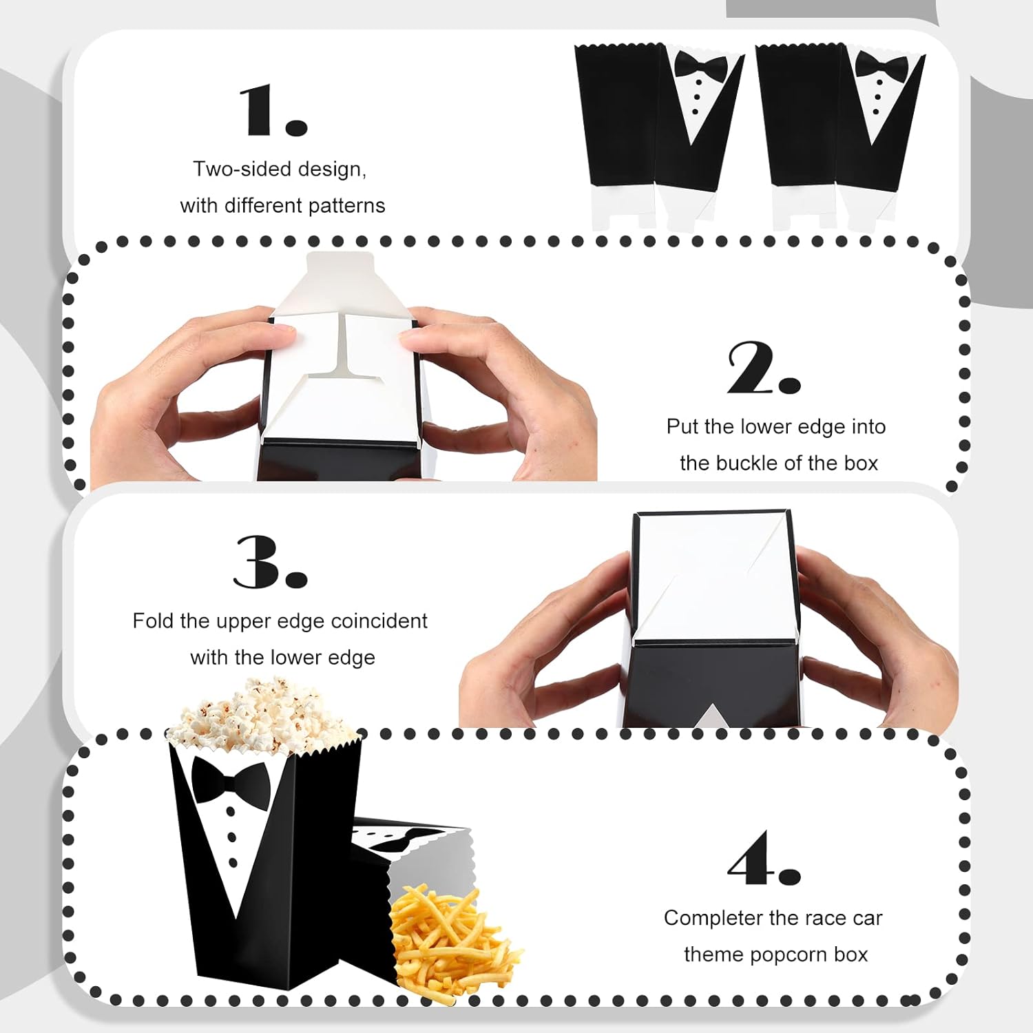 Crtiin 100 Pcs Tuxedo Popcorn Boxes Groomsmen Party Supplies Tuxedo Treat Boxes Candy Cookie Containers for Tuxedo Theme Wedding Birthday Party Favors Decoration