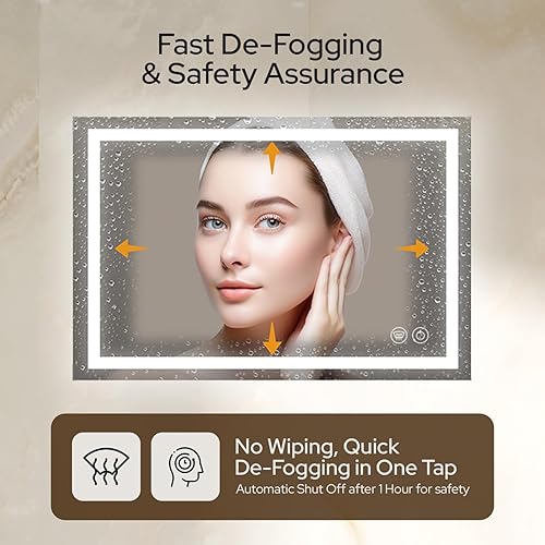 Miniatura 5 de Espejo de baño LED de 30 x 36 pulgadas con luces regulables, espejo de tocador con luz antiniebla, frontal y retroiluminado, vidrio templado, 3