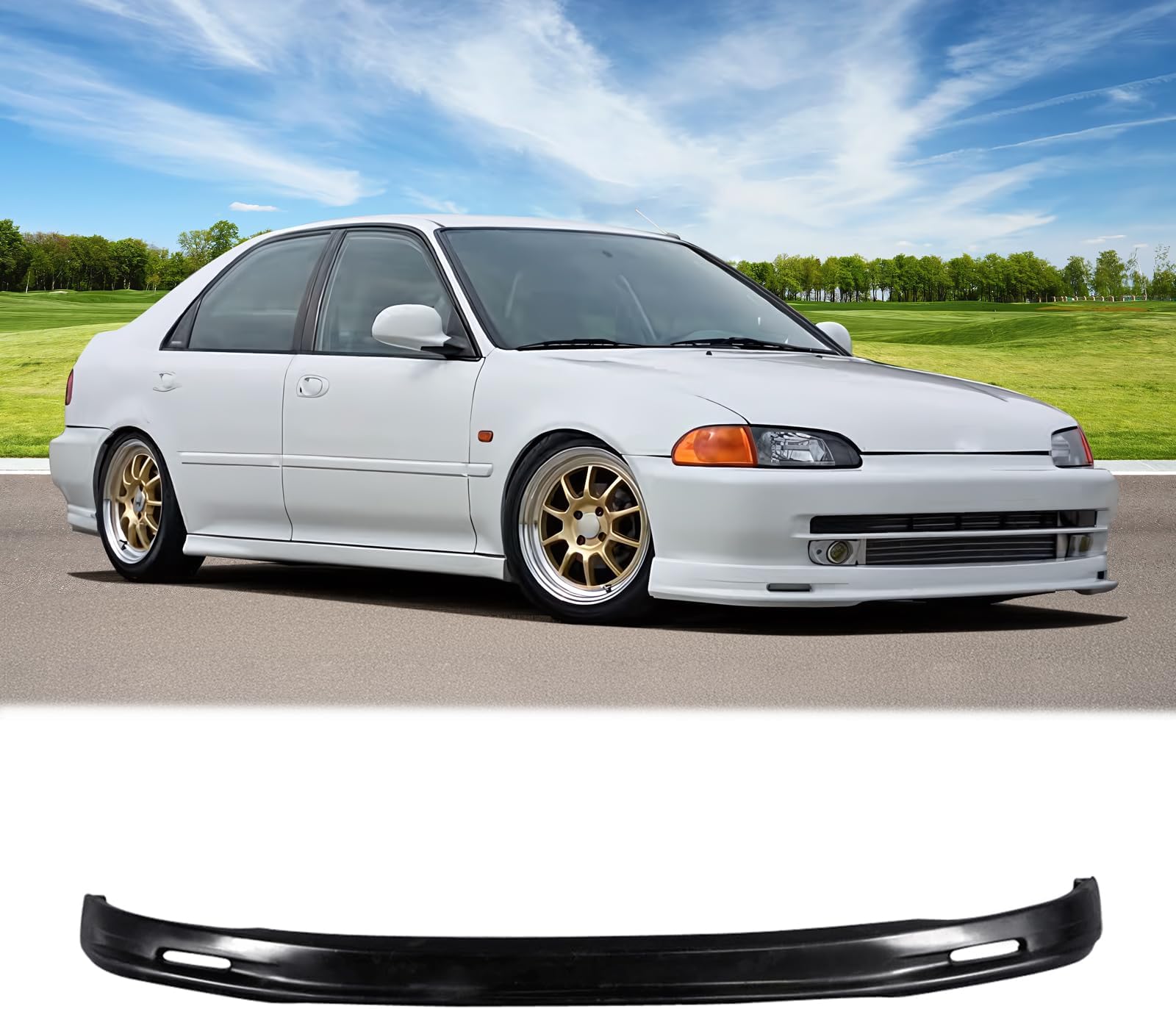 FREEMOTOR802 Front Bumper Lip Splitter Fits 1992-1995 Honda Civic Sedan, Mugen Style Unpainted Black PP Air Dam Chin Spoiler Underbody Front Lip Spoiler Lower Guard Protector Styling Trim