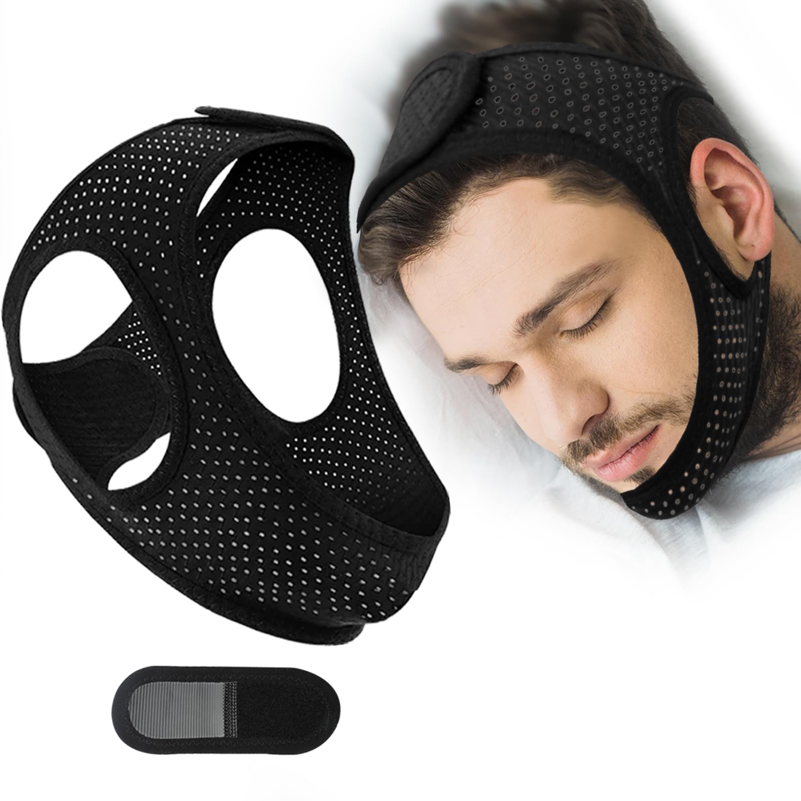 Anti Snoring Devices - Comfortable Sleep Apnea Devices Chin Strap, Adjustable Breathable Chin Strap for Sleeping for Men and Women, Simple and Effective Airflow Jaw Strap, Black 64CM