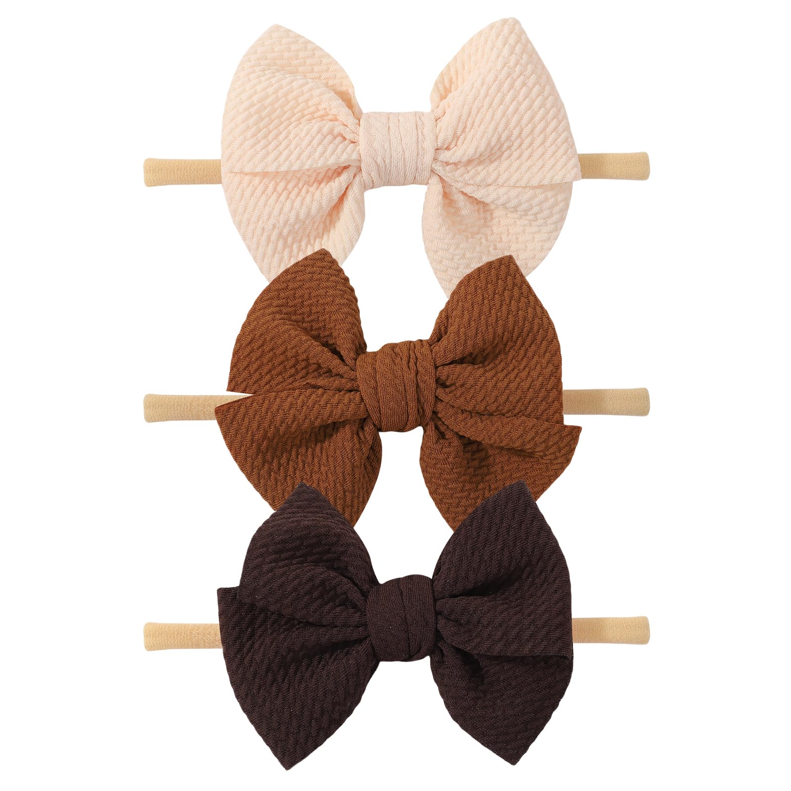 Yoyokid - 3 diademas elásticas de nailon con lazo para bebé niña, 4 unidades, accesorios para el cabello para recién nacidos, bebés y niños pequeños, color beige, marrón y café