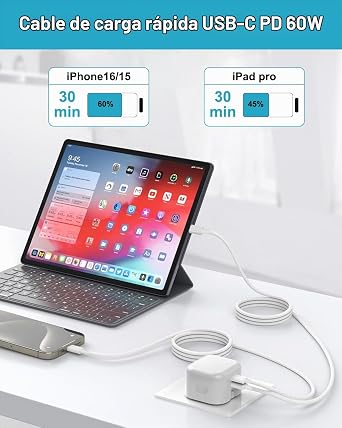 USB C to USB C Cable 2M, USBC Cable Fast Charging for iPhone 18/Duo/17/16/15/15 Pro Max/15 Plus, Macbook, iPad Pro/Air, Samsung Galaxy, 60W Nylon Braided Charger Cable Type-C Cable USB C to Type-C