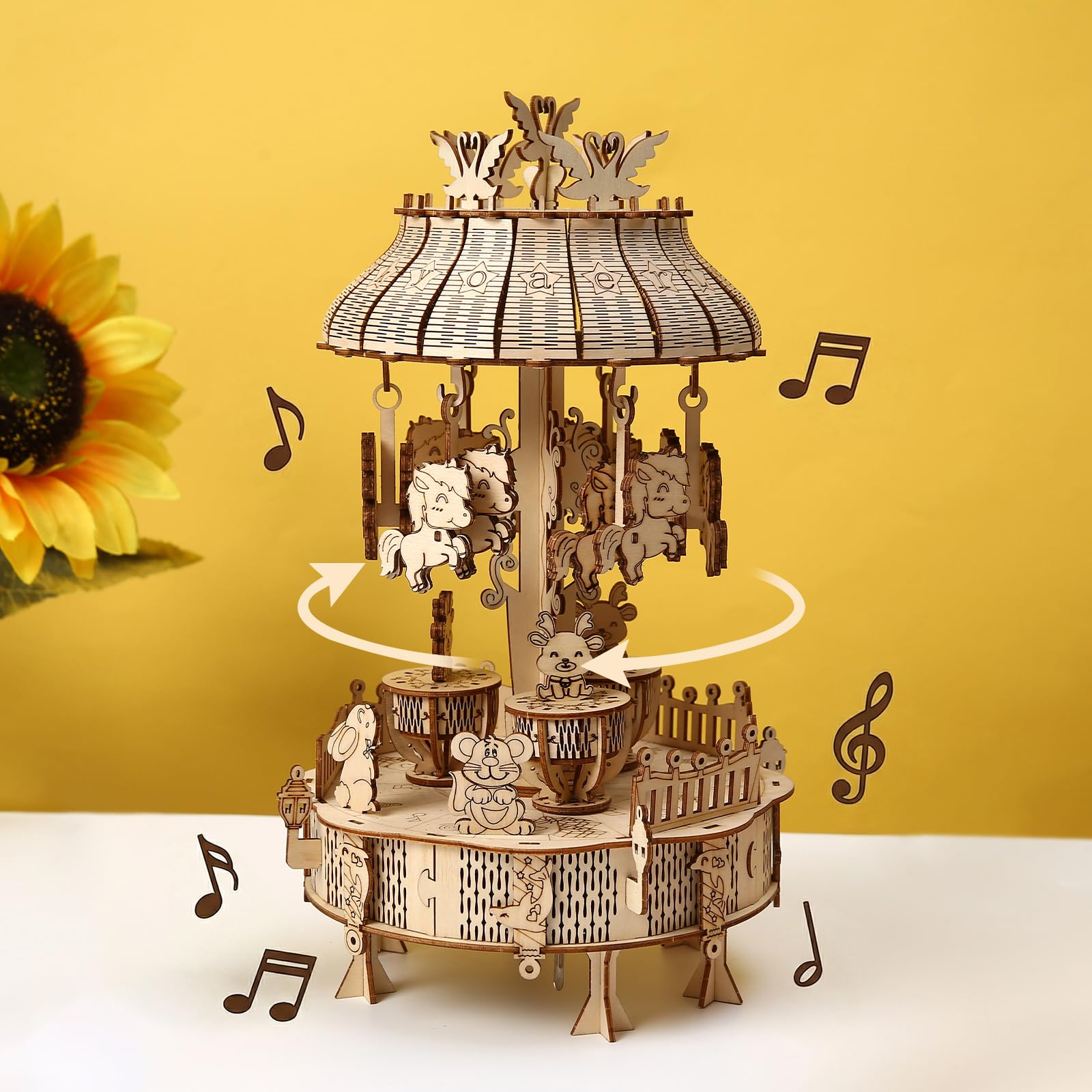 Hallisun 3D Wooden Puzzle for Adults, 3D Puzzle Musical Carousel Model Kit With Music Box, Wooden Carousel Mechanical Gear Building, Classic Carousel Construction Craft Set DIY Birthday Gift, 153 PCS — image 1