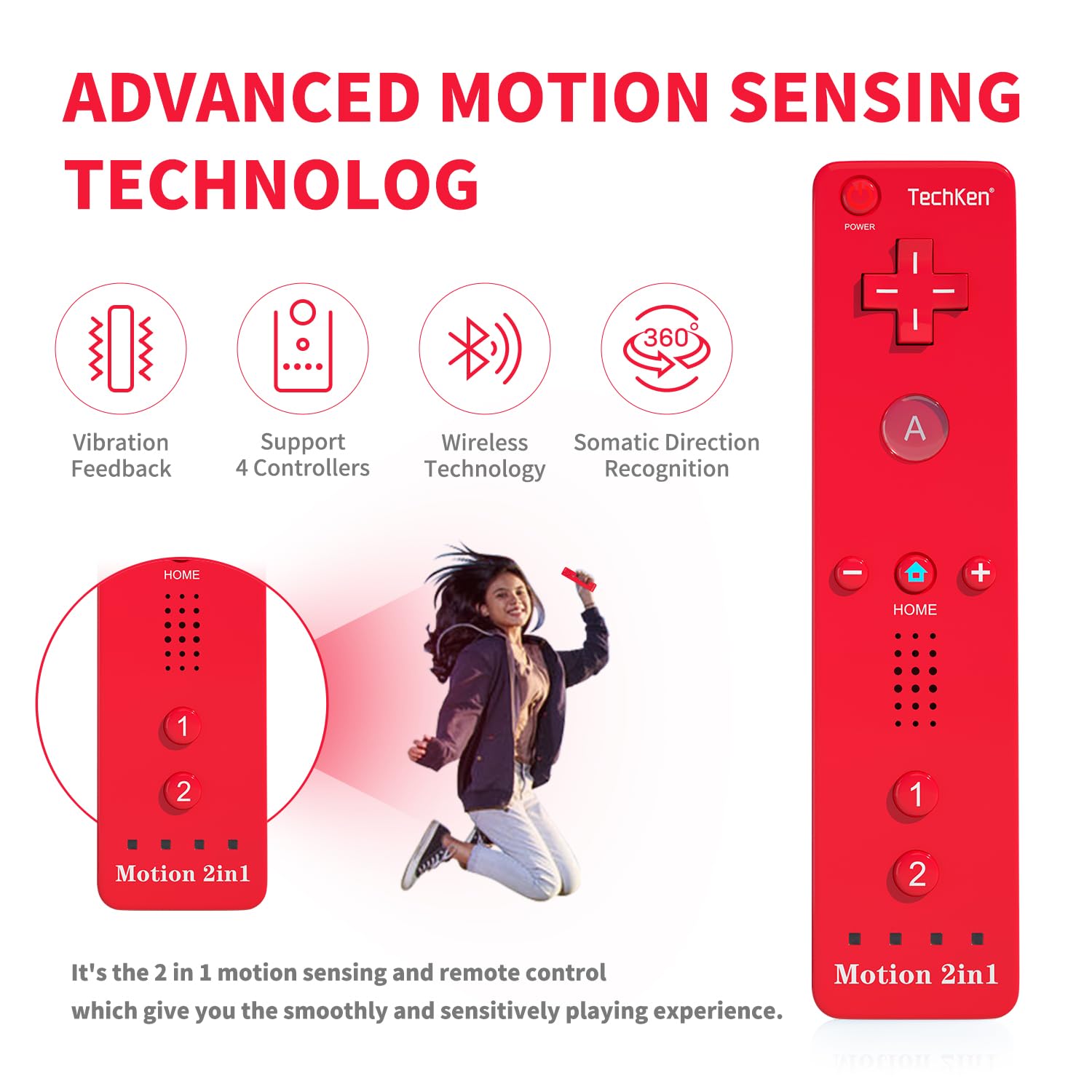 2 set di telecomandi per Wii, telecomando di ricambio integrato Motion Plus Controller e Nunchuck (rosso blu)