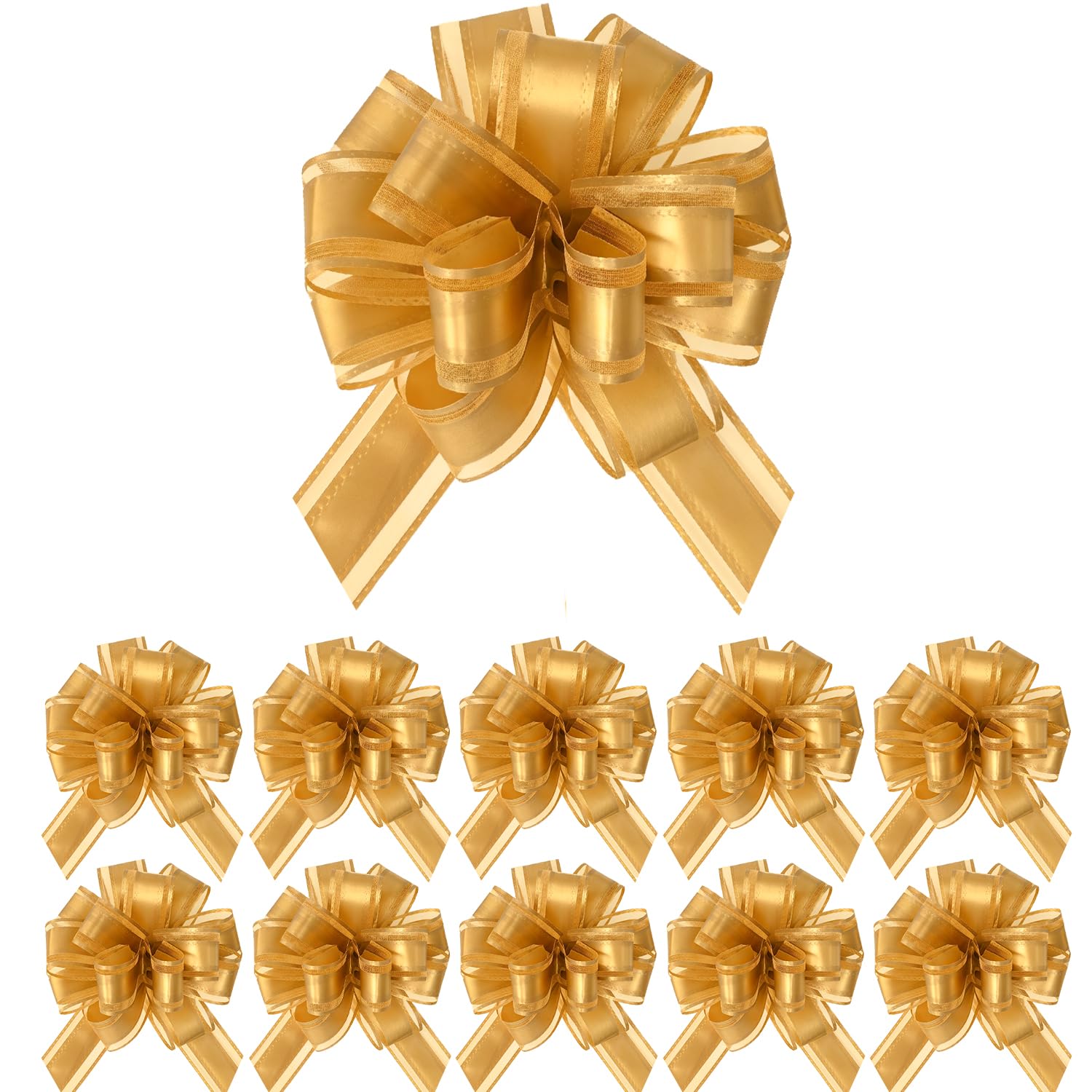 DIPZO 10PCS 4 Inch Gold Pull Bows, Burgundy Organza Ribbons for Gift Wrapping, Christmas Decor, Wedding Cars, Birthday Party & Basket Decorations