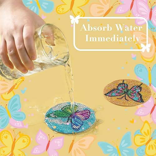 Miniatura 5 de UPINS 8 posavasos de pintura de diamante para bebidas, kit de arte de diamantes para adultos, niños, principiantes, suministros de arte de diamantes