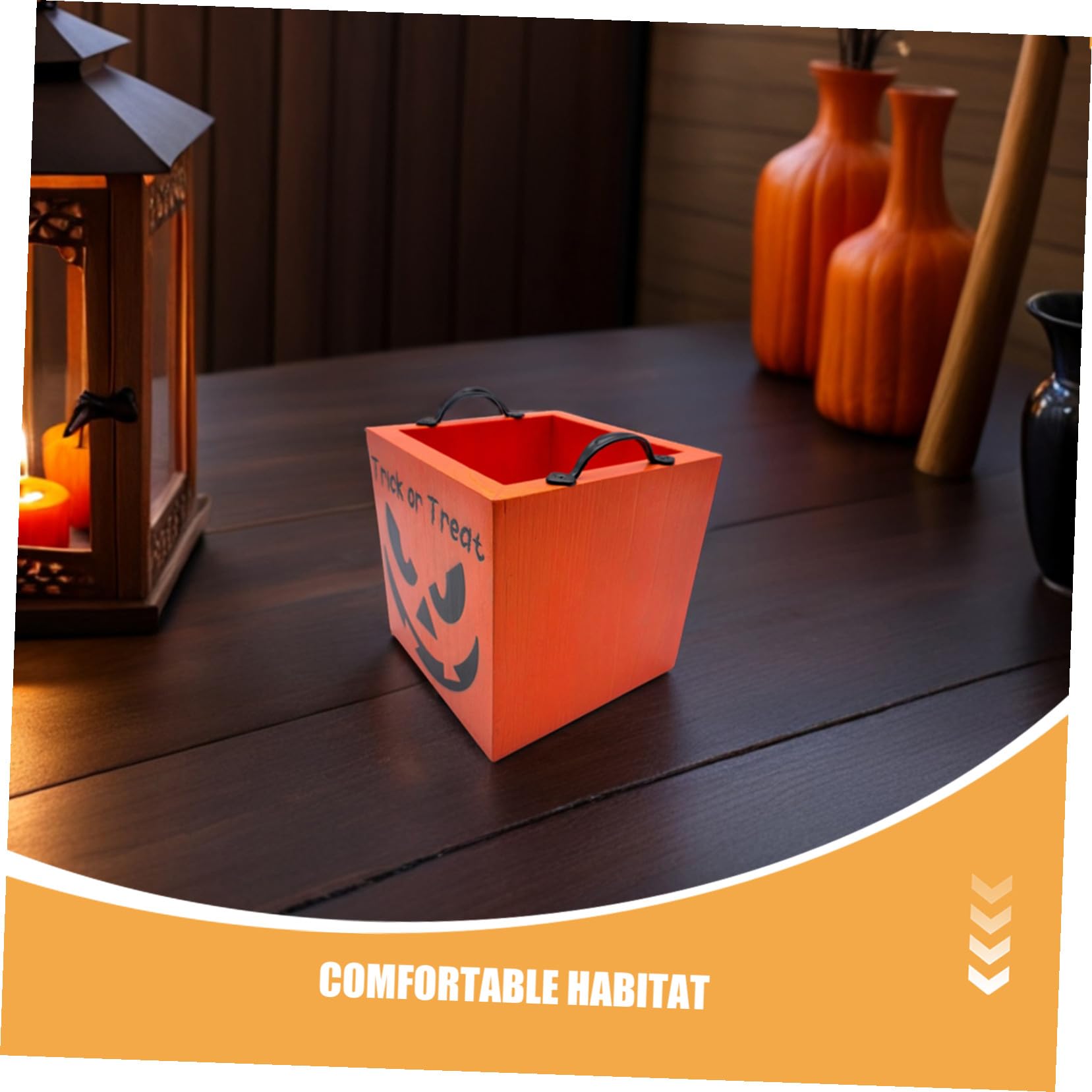 Didiseaon Vassoio Porta Caramelle di Halloween in Legno con Doppie Maniglie Contenitore Quadrato per Dolci e Snack Festivi Resistente e Decorativo per Feste e Raccolta Dolcetti