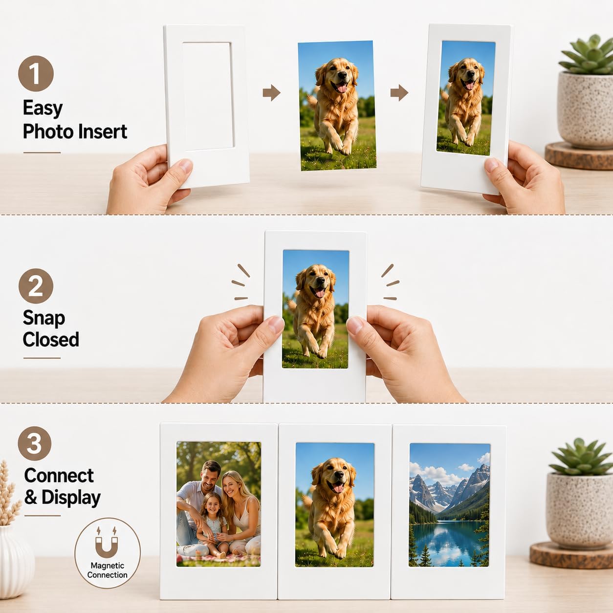Zimtty 30-Pack Mini Magnetic Photo Frames for 2 x 3 in Prints, White
