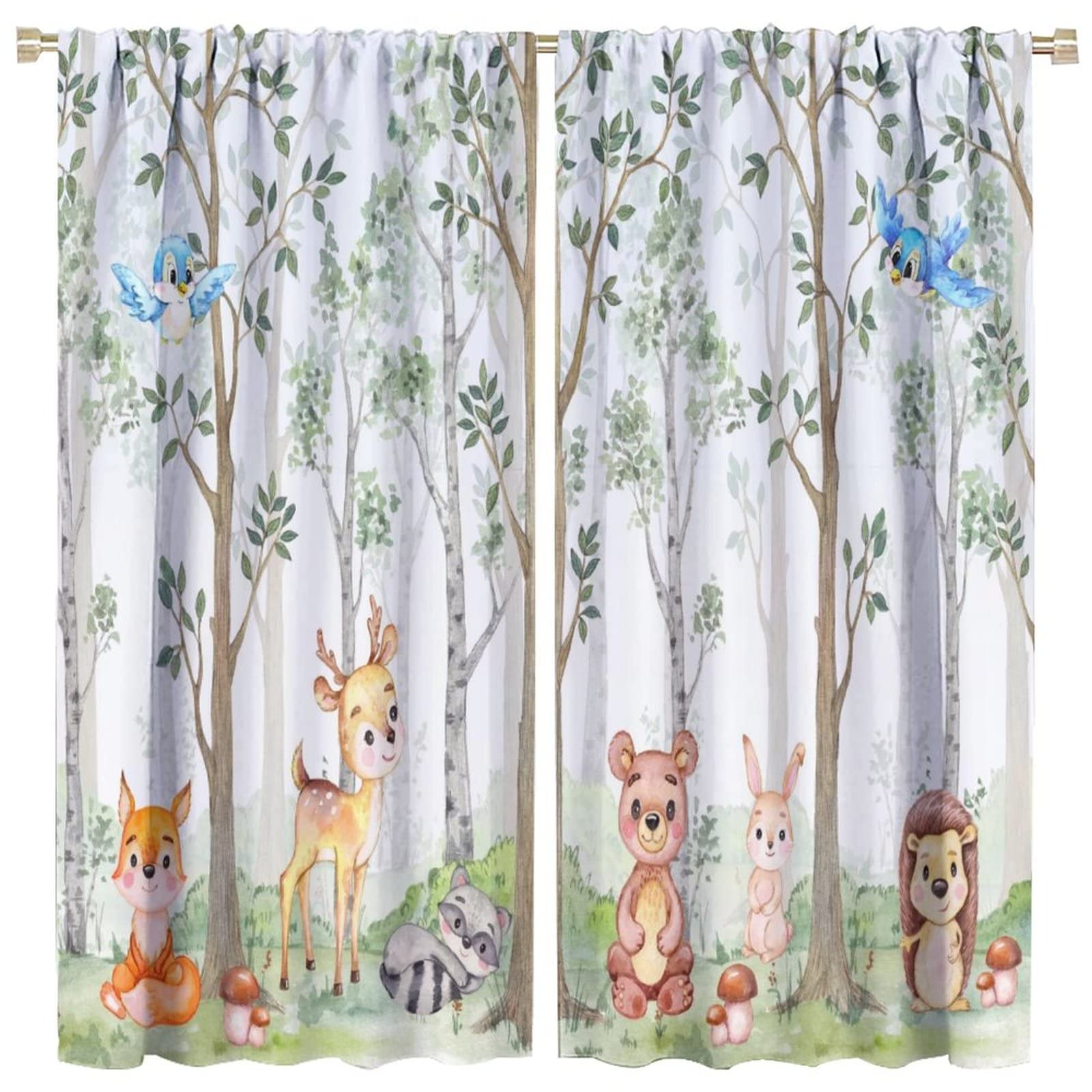Kids Forest Animal Curtains - 2 Panels, 42x45 Inch, Cartoon Bear Deer Fox, Nursery Bedroom Blackout Curtains - View #10