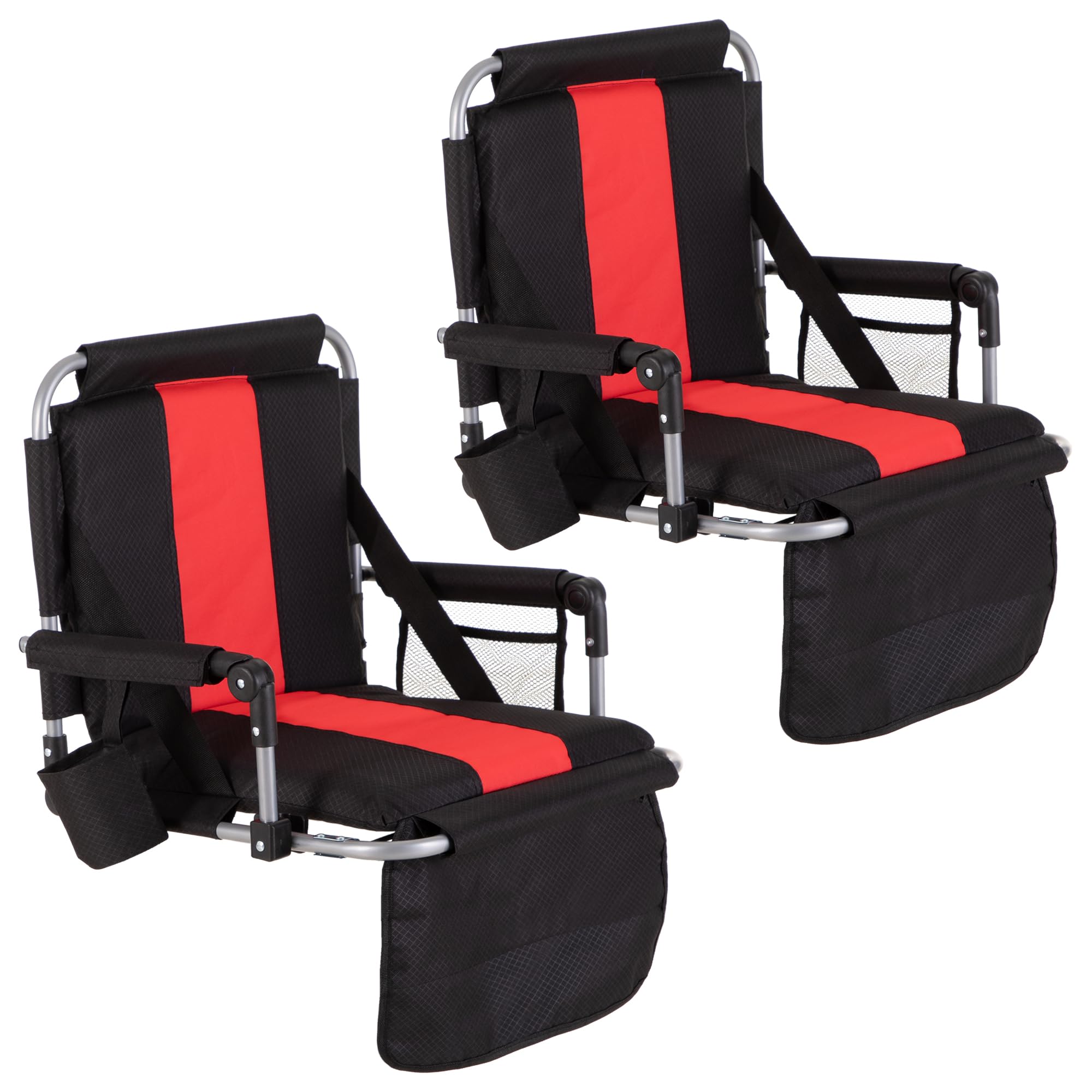 GREEN PARTY Stadium Seat for Bleachers Portable Outdoor Floor Folding Stadium Chair with Armrest, Back Support, Cup Holder, Mesh Bag and Hide Hooks