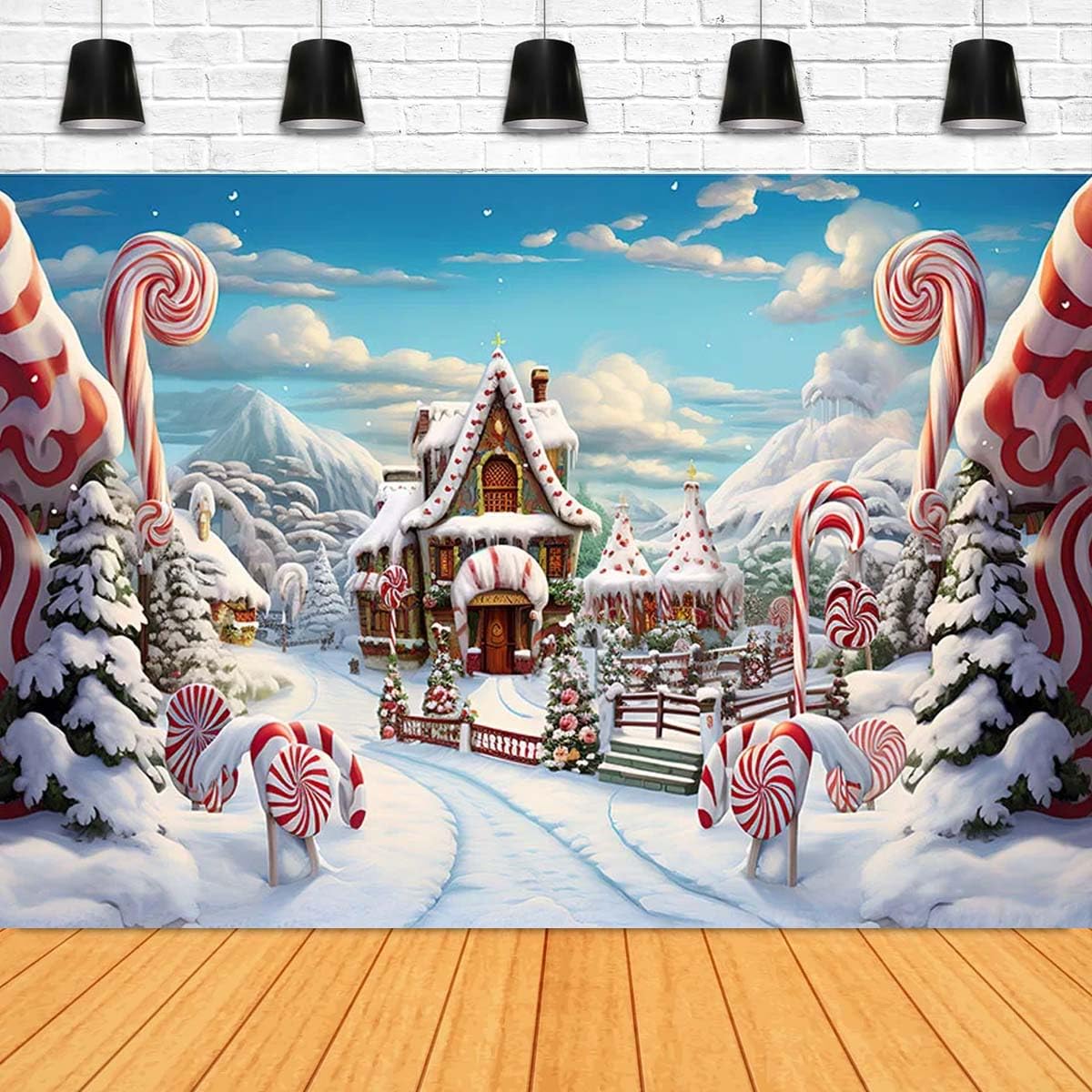 Sfondo fotografico, motivo: canne di Natale, caramelle, terra, inverno, neve, festa di Natale, ritratto di famiglia, sfondo decorativo, Buon Natale, Capodanno, sfondi fotografici per feste in famiglia