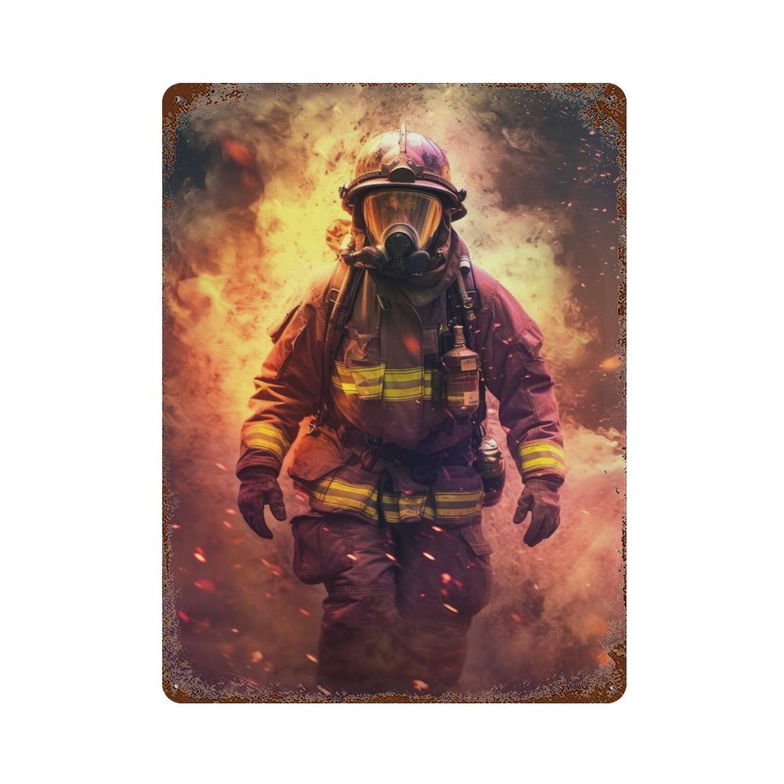 Firefighter Flame Decorative Tin Sign 15.7"x11.8", Ideal for Cafe, Home Bar And Lounge Decor