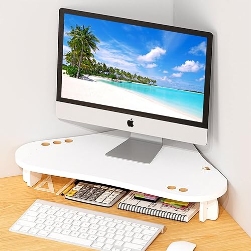 Miniatura 2 de Triángulo de madera para monitor elevador – almacenamiento de escritorio multiusos blanco para computadora, laptop, impresora