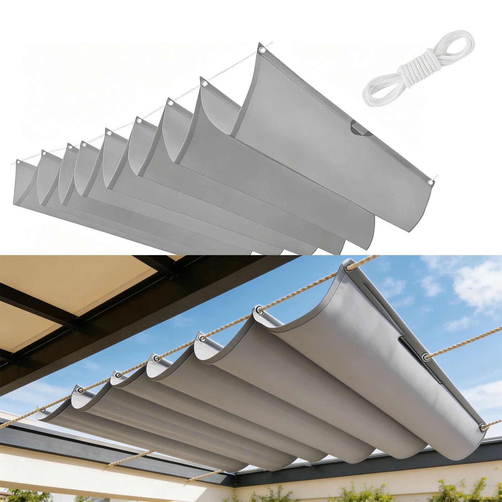 Voile d'ombrage rétractable vague imperméable gris clair patio 1.1x2.75