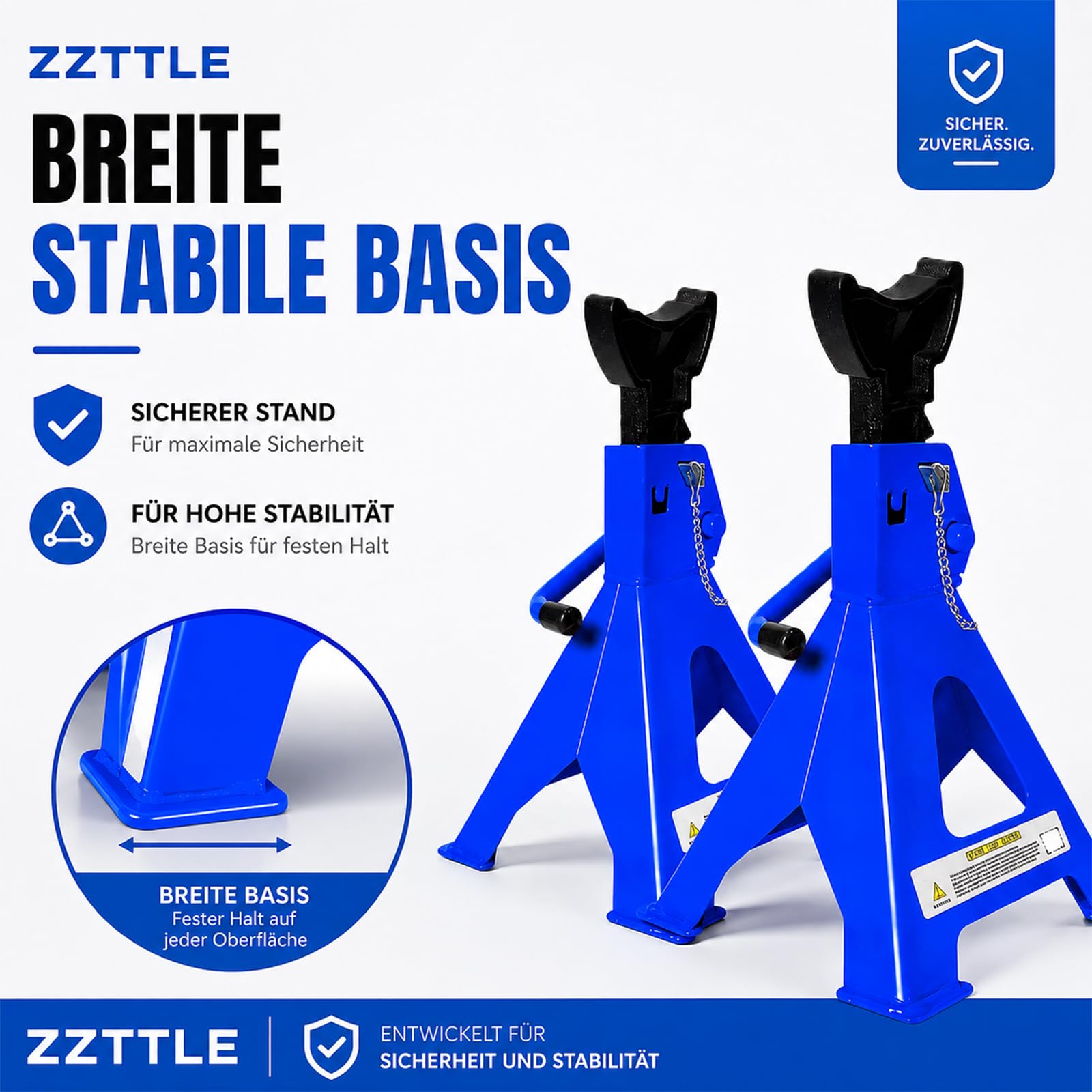 Lot de 2 chandelles avec goupille de sécurité et cric de voiture, capacité de charge de 3 tonnes, en fonte, béquilles de support pour voiture, 9 niveaux de hauteur, réglables en hauteur