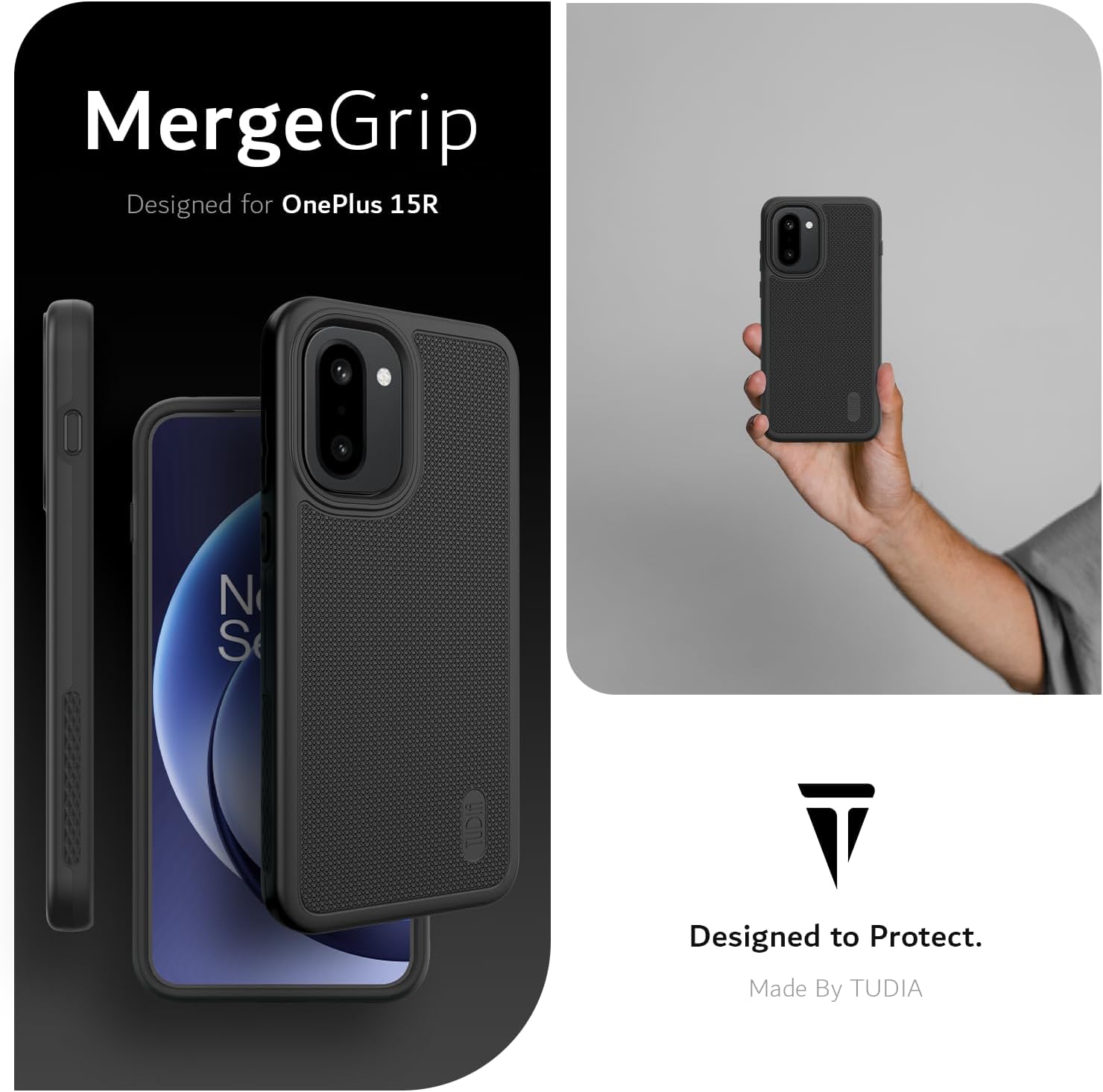 TUDIA MergeGrip Designed for OnePlus 15R Case 5G (2026) - [Military Grade Drop Tested] Dual Layer Shockproof Slim Rugged Tough Protective Phone Cases Cover (Black)
