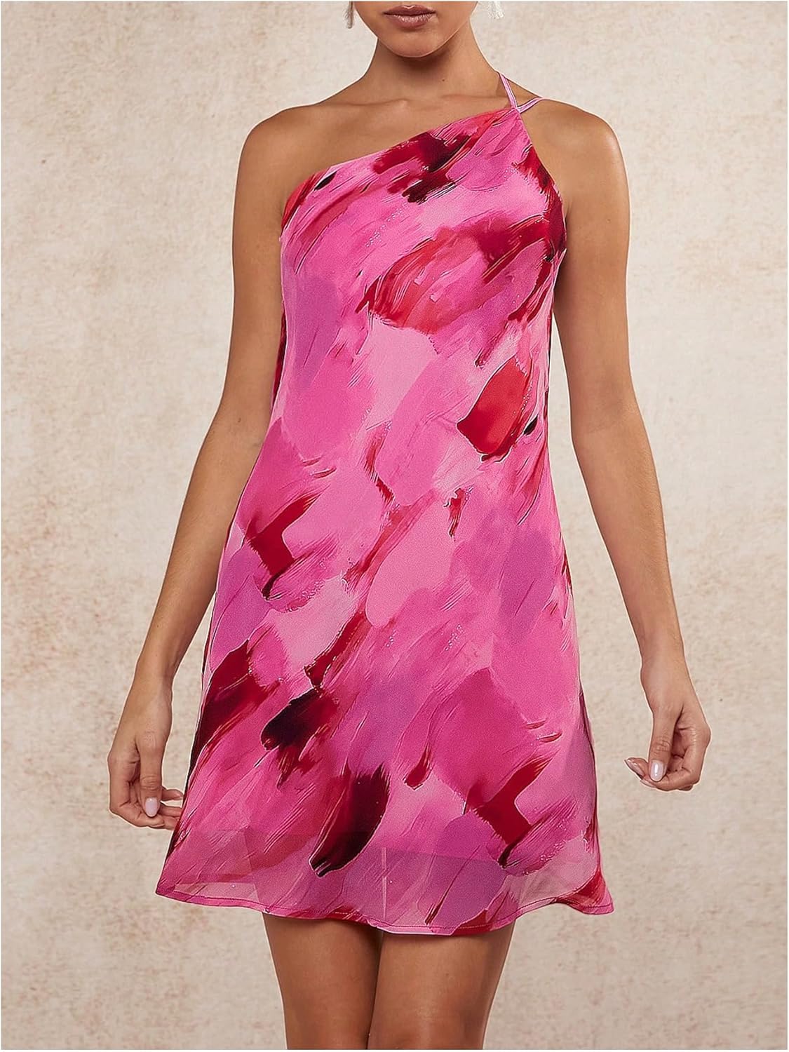 WDIRARA Women's Tie Dye One Shoulder Sleeveless Dress Draped Backless Mini Dresses - Image 3