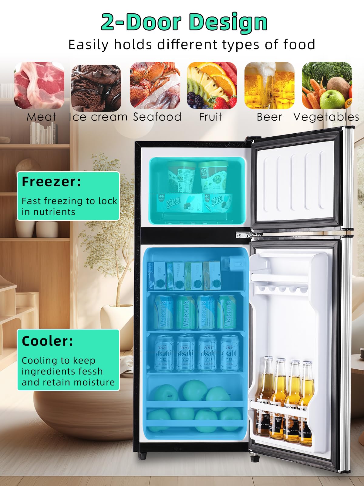 Krib Bling 3.8 Cu.Ft Refrigerator With Freezer, 2 Doors Fridge With Adjustable Thermostat Control, Refrigerator For Kitchen, Dorm, Apartment, Garage, Office, Silver on Fridge.com - View 4