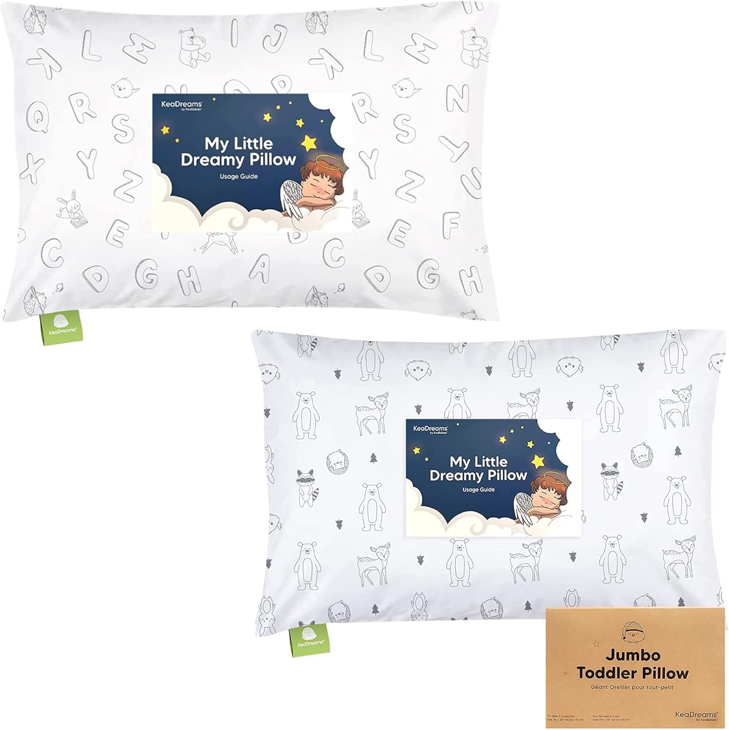 KeaBabies Toddler Pillow with Pillowcase and Jumbo Toddler Pillow with Pillowcase - Soft Breathable Kids Bedding Set for Sleeping, Large Traveling Cushion for Kids