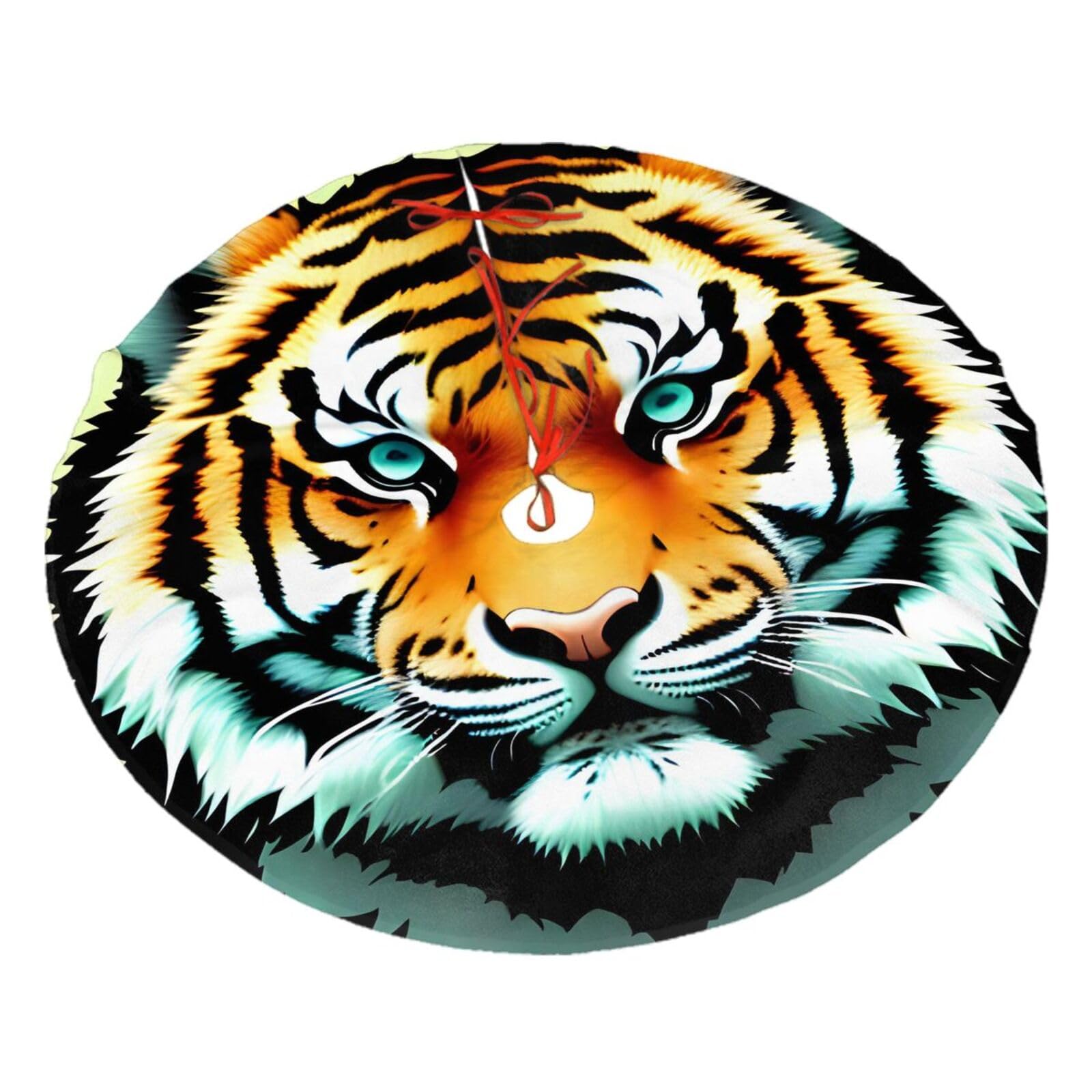 Little Fat Tiger Head Printed Christmas Tree Skirt Christmas Plush Tree Skirt 48 inches (About 112.2 cm) Christmas