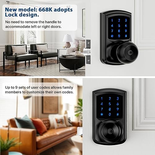 Miniatura 9 de Hidalife Cerradura de puerta de entrada sin llave con código, cerradura de puerta con teclado con asa, cerradura digital de pantalla táctil con