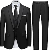 WULFUL Men's Slim Fit 3-Piece Suit Set: One Button Blazer, Vest & Pants for Business, Party, Wedding