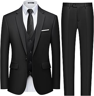 Men's Slim Fit 3 Piece Suit, One Button Solid Blazer Business Party Jacket Vest Pants Set