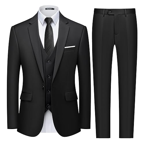 Men's Slim Fit 3 Piece Suit, One Button Solid Blazer