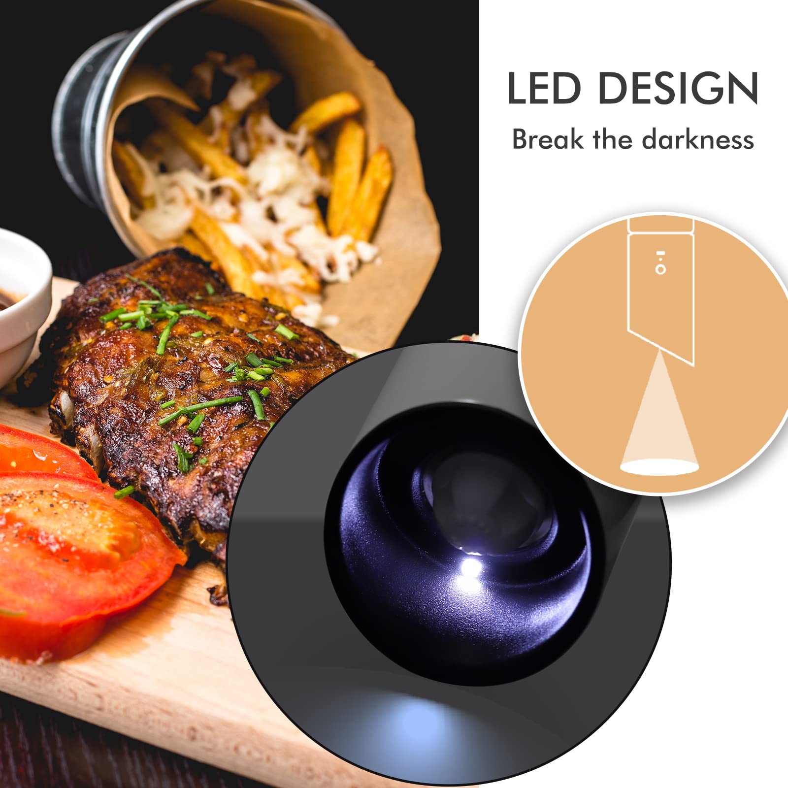 Set 2 Macinasale E Pepe Elettrici USB | Ricaricabili A Gravità | Vetro E Acciaio | Luce LED Inclusa - 2