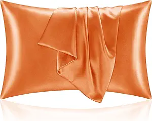 BEDELITE Satin Pillowcase with Zipper, Burnt Orange King Size Pillow Cases Set of 2, Super Soft and Cooling Similar to Silk Pillow Cases, Gift for Women Men(20x36 Inches)