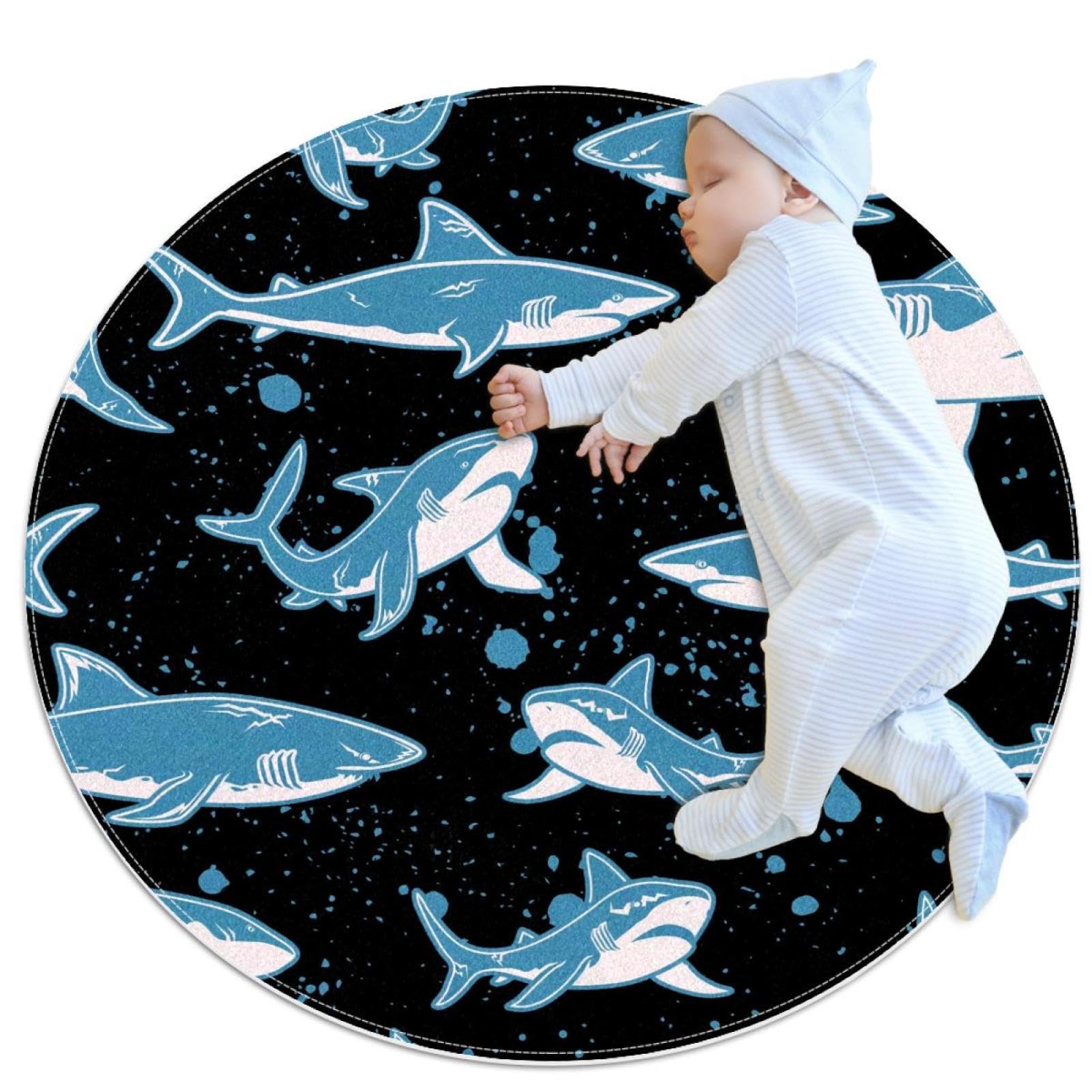 Tapis antidérapant requin bleu 1m de diamètre pour chambre