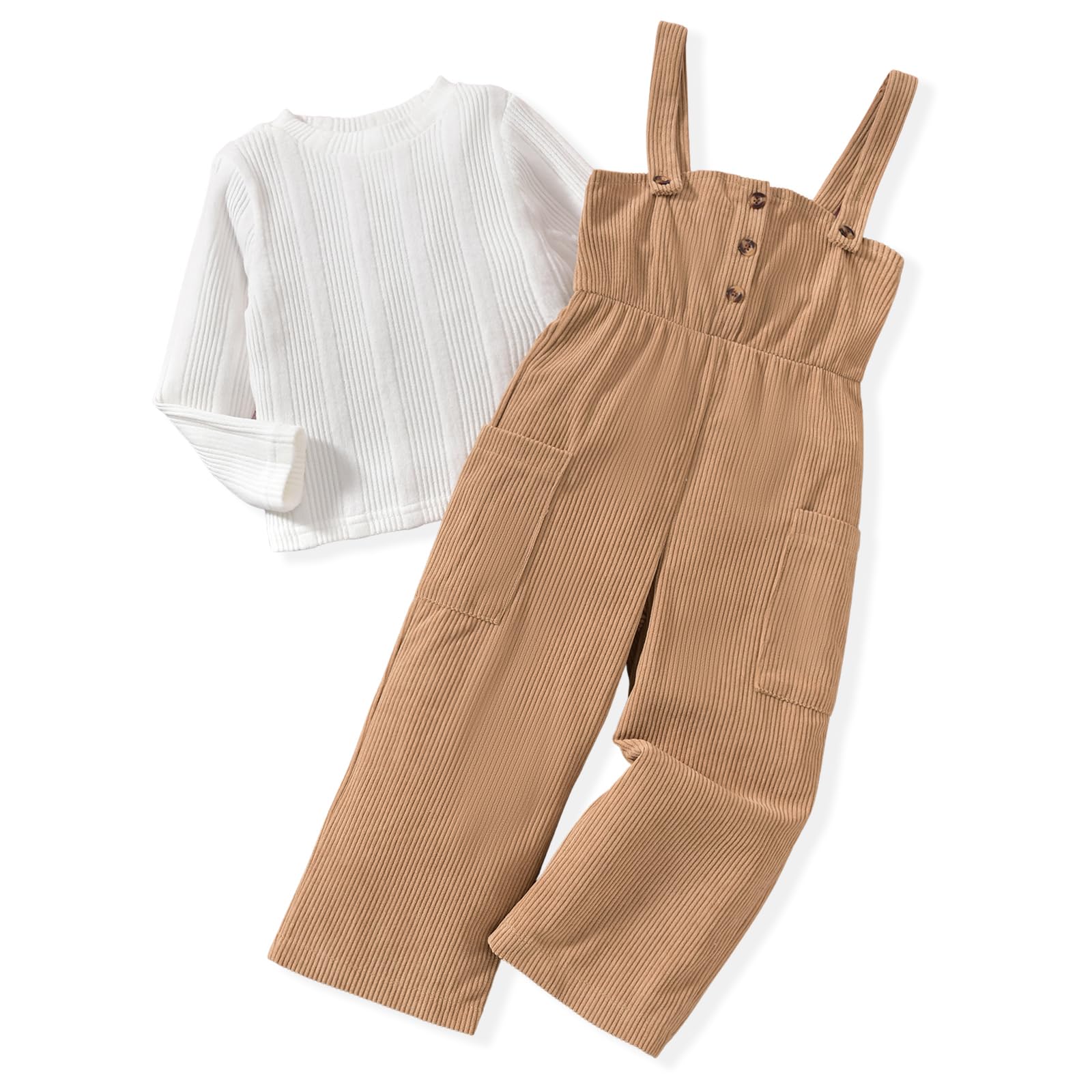 HINTINA Toddler Girl Corduroy Pinafore Overall Jumpsuit 2 Pieces Outfits