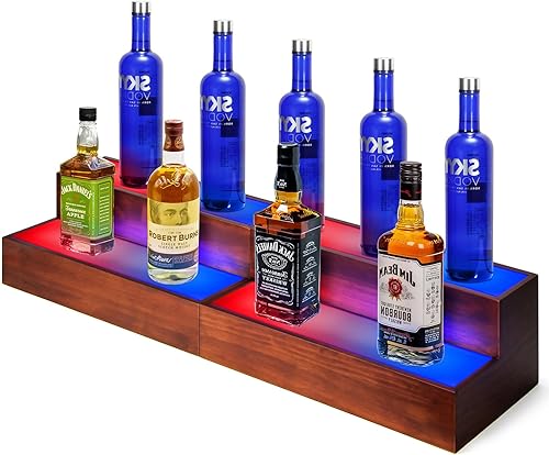 B4Life Paquete de 2 estantes iluminados de 16 pulgadas para botellas de licor, estantes de barra LED de 2 niveles, estante de barra de licor para