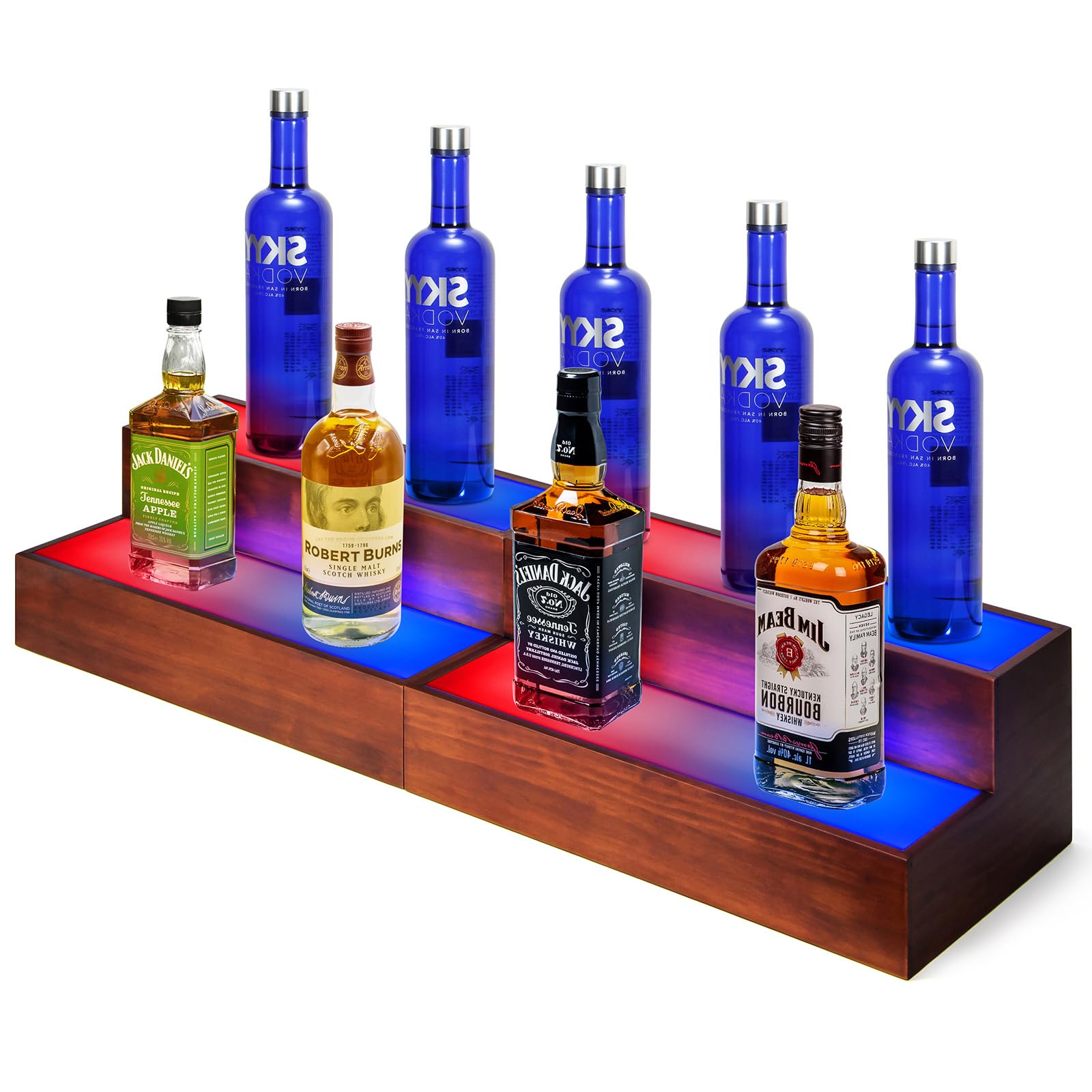 B4Life LED Lighted Liquor Bottle Display Shelf,2 Tier Real Wood Illuminated Bar Liquor Shelves Bottle Display with Remote App Control(2 Pack)