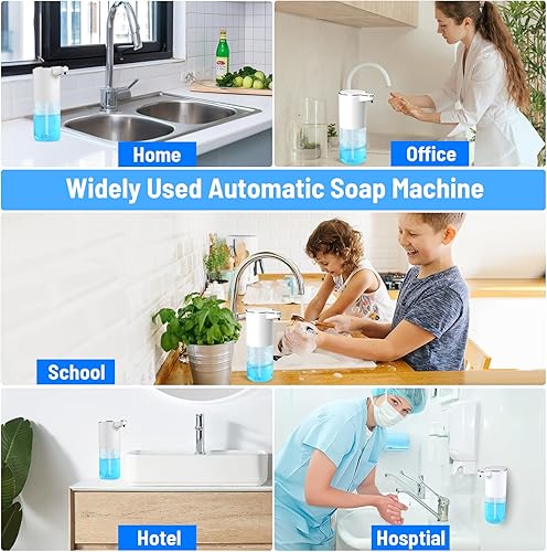 Miniatura 8 de Dispensador automático de jabón líquido sin contacto, recargable, sin contacto, montado en la pared, 4 niveles ajustables, sensores ajustables