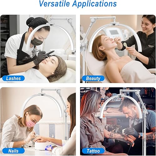 Miniatura 7 de CGBE Luz de pestañas para tecnología de pestañas lámpara de pestañas mejorada con base rodante de rueda, ángulo ajustable y altura, tecnología de