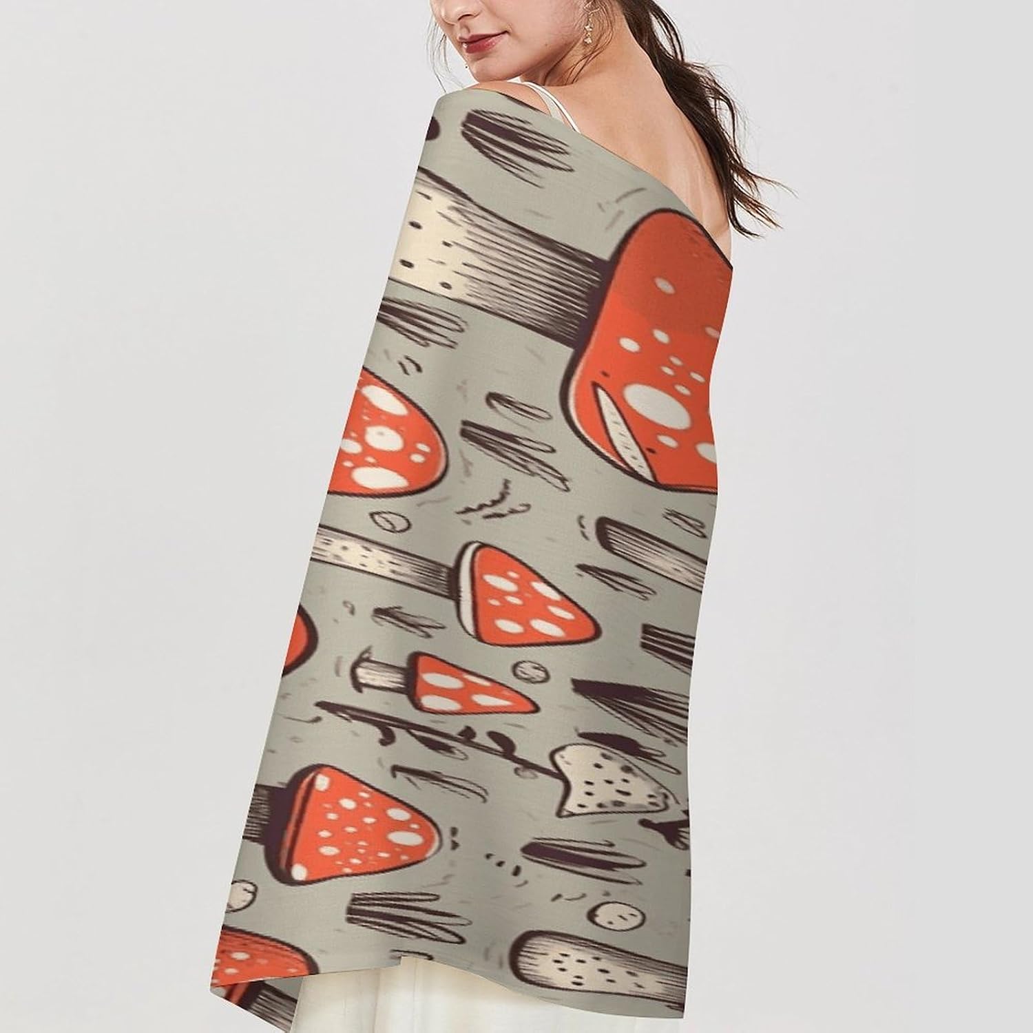 Cartoon Mushrooms Winter Scarf for Women Soft Tassel Scarves Oversized Wraps Long Shawl Cold Weather Thick Blanket Scarfs