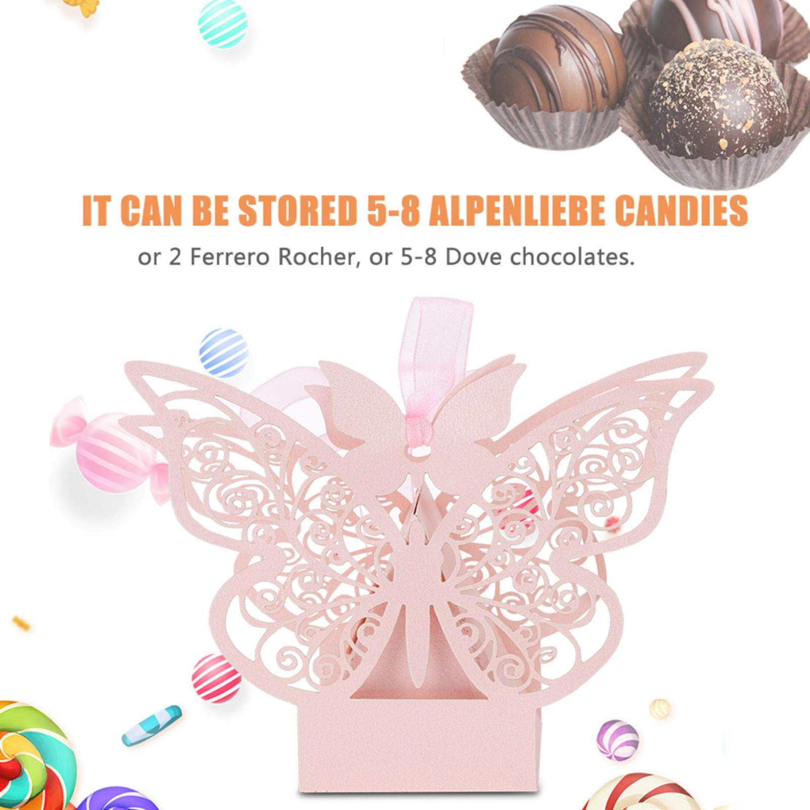 100PCS Bomboniera Bomboniera Zucchero Cioccolato Scatole Decorazione Matrimonio per Matrimonio Compleanno(Rosa)