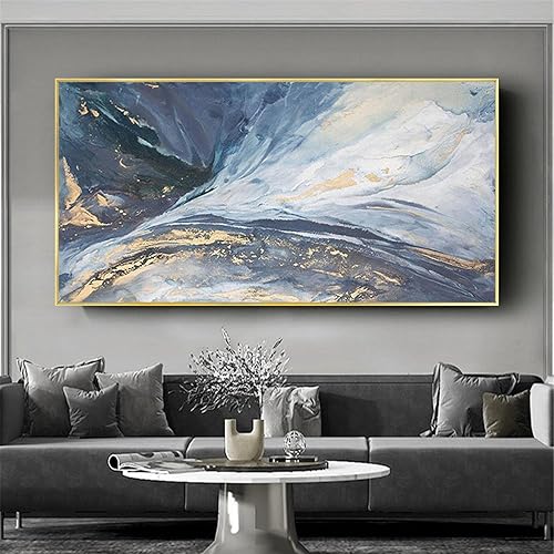 Miniatura 3 de Impresión de Cuadros al óleo de paisaje de nube azul abstracto en lienzo para sala de estar dormitorio decoración del hogar imagen 15.7x31.5 in sin