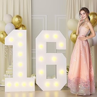 4FT 16 Marquee Numbers, Big 16 Light Up Numbers for 16th Birthday Decorations Warm