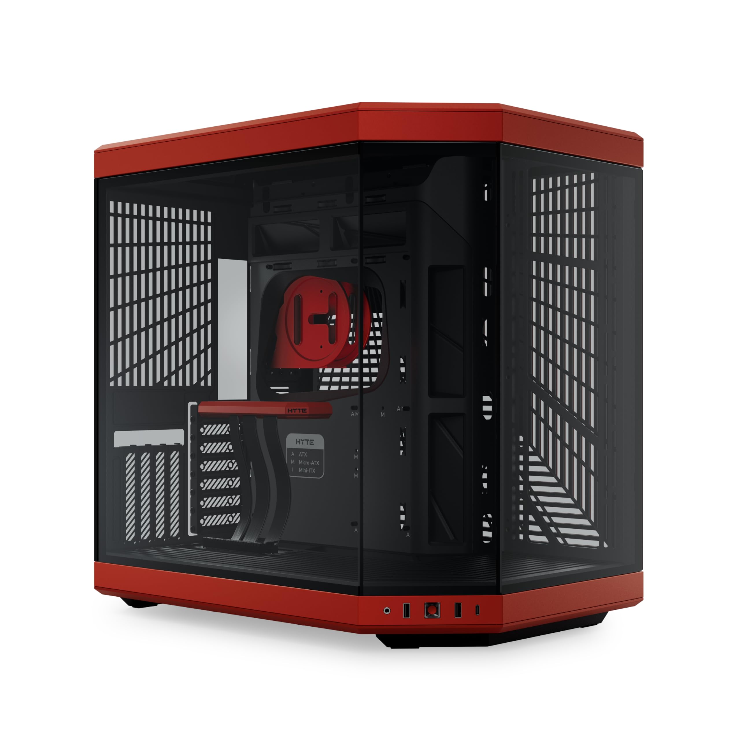HYTE Y70 - Case da gioco ATX in vetro temperato panoramico a doppia camera con design moderno, con cavo riser PCIE 4.0 incluso, rosso (CS-HYTE-Y70-BR)