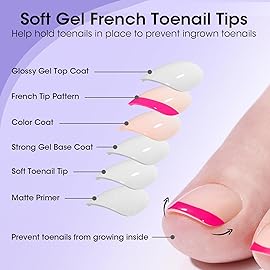 French Tip Toe Nail Tips Press on, Gellen Toe Nail Press ons Short Brighter Pastel, Chip-free Soft Gel Toe Nail Tips Full Cover Pre-designed for Fast Pedicure, 15 Sizes 150pcs Summer Fake Toenails
