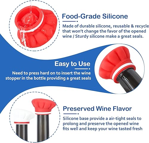 Miniatura 4 de Paquete de 2 tapones de silicona para vino, sellado hermético en botellas de vino, divertidas cubiertas para botellas de vino, adornos de vino