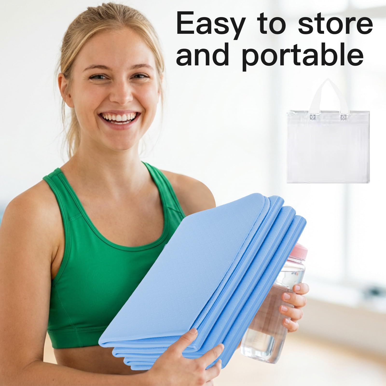 Tappetino Yoga, Tappetino Yoga Pieghevole, 183 x 61 x 0,4 cm Tappetino Yoga da Viaggio Antiscivolo, Tappetino Fitness Portatile con Borsa per il Trasporto per Viaggi e Sport
