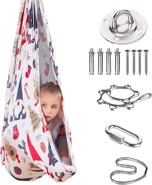 Sensory Therapy Swing Hammock Toys - Indoor Outdoor Cuddle Pod Swings Chair for Over 3 Year Old Autism Children Kids Boys Girls with ADHD SPD Aspergers and Other Special Needs (Christmas)