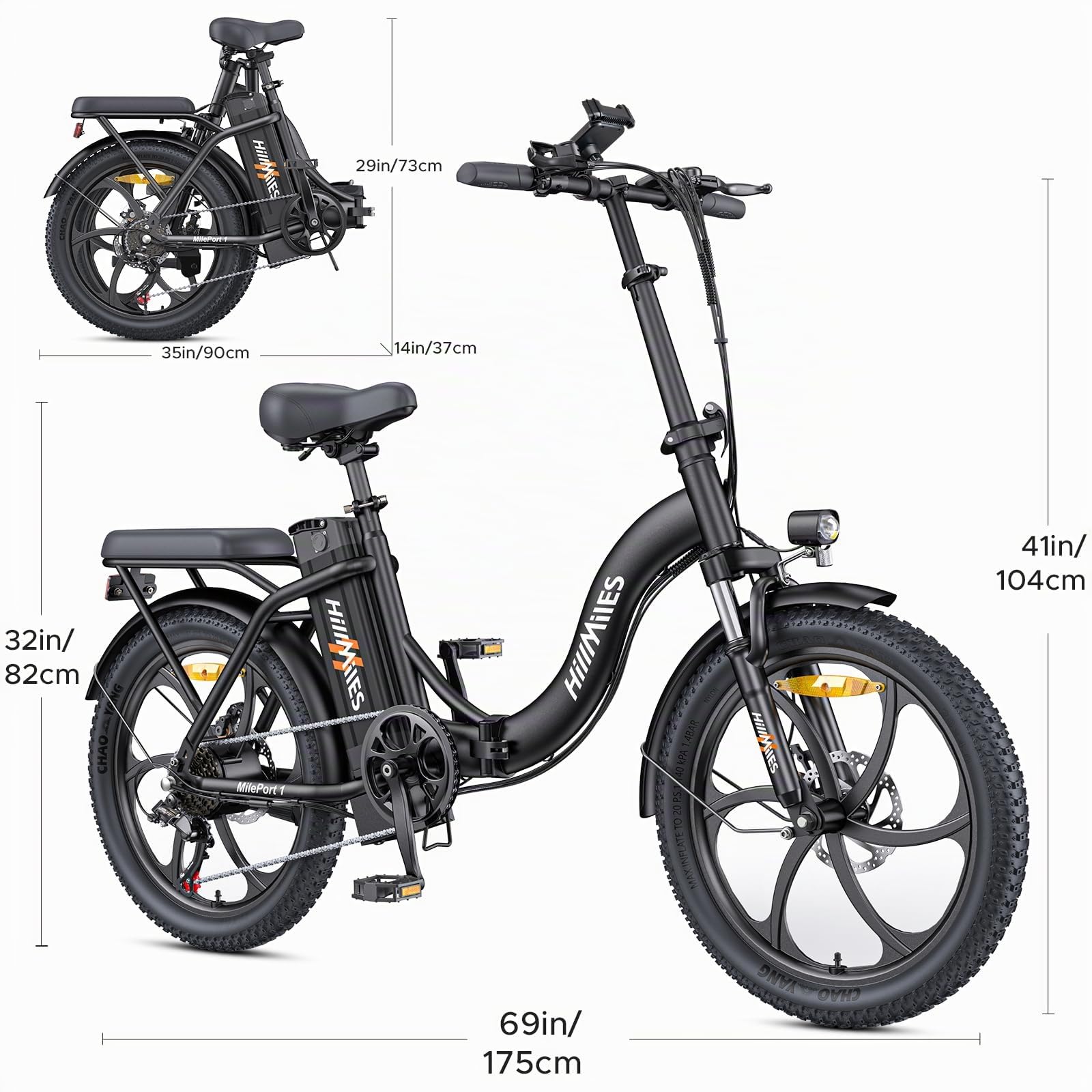 MilePort 1 Vélo Électrique Pliant Adulte, Autonomie 100 km,Pneus Fat 20×3.0 | VAE Idéal Ville & Trajets Quotidiens, Vitesse 25 km/h, 250W