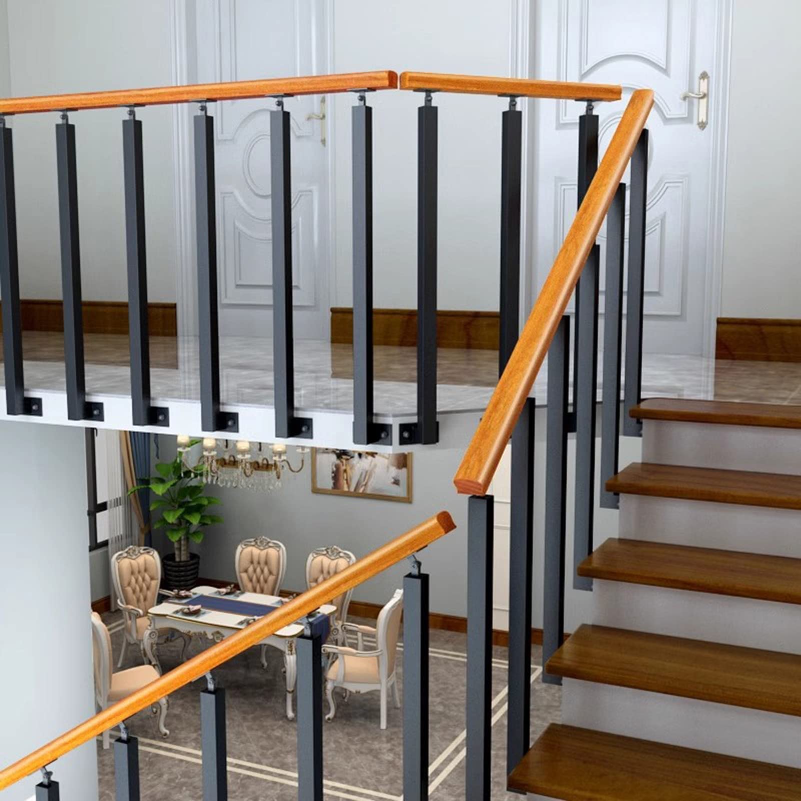 Poteau de Garde-Corps en métal avec kit d'installation pour escaliers réglables, Rampe à Fixation latérale, pour Balcon et Porche intérieurs et extérieurs, Lot de 2 (Hauteur 95 cm/