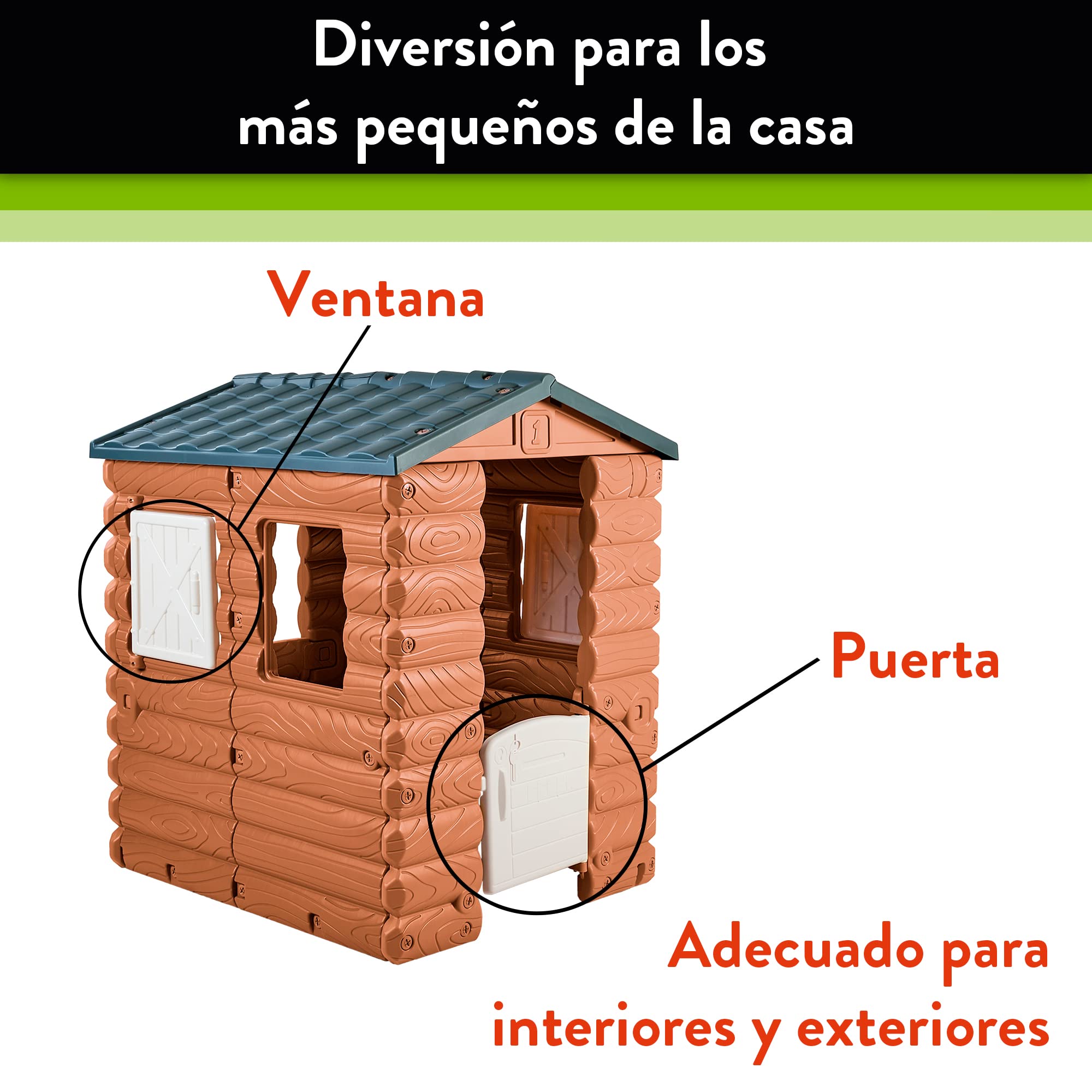 FEBER Camping Cottage Cabaña de Juegos Casita de Juguete Madera Ventanas Puerta abatibles Niños 1 año