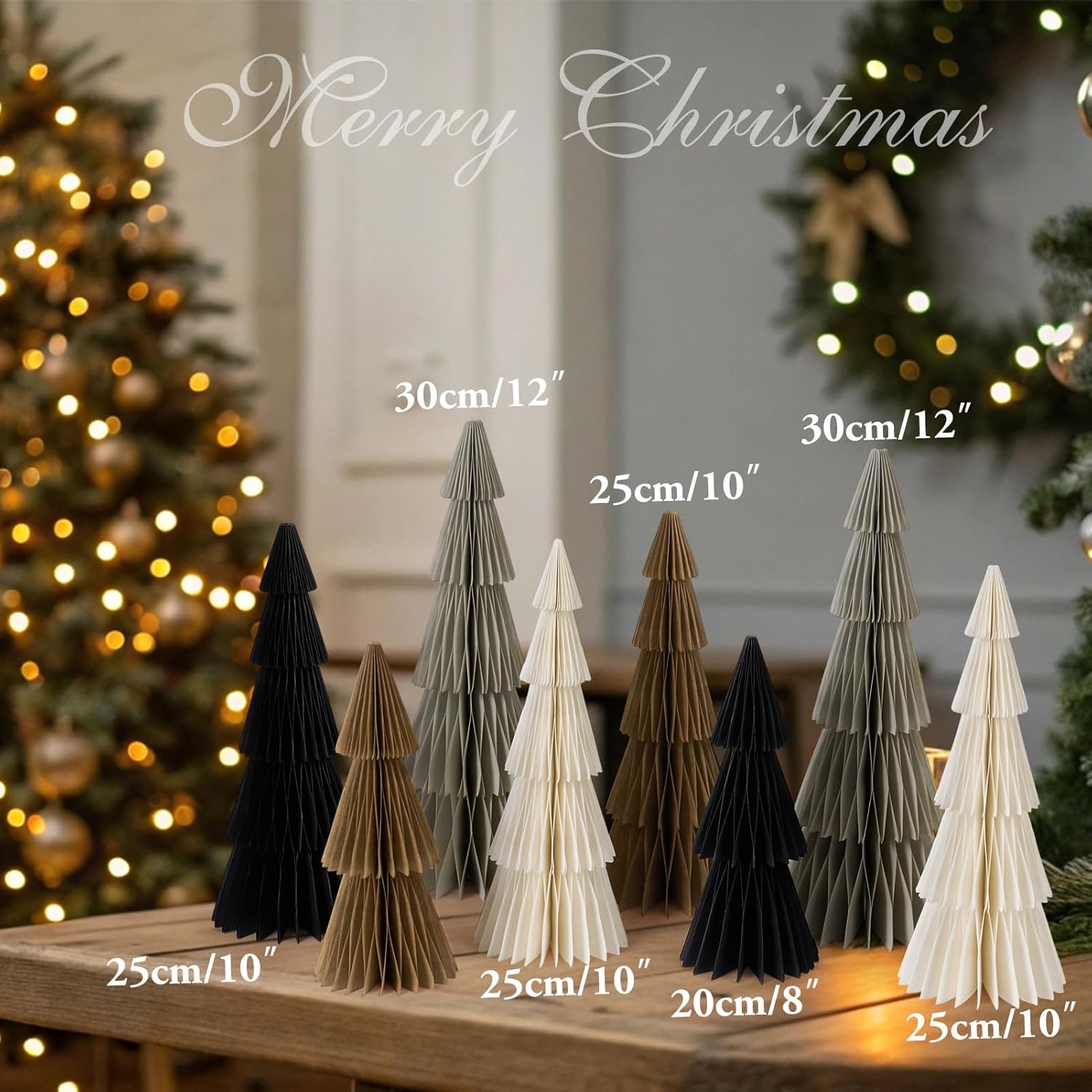 Paper Jazz 8pcs Paper Christmas Trees,Neutral Christmas Honeycomb Tree Centerpiece，3D Modern Minimalist Table Decoration for Xmas Party,New Year（White Gray Brown Green