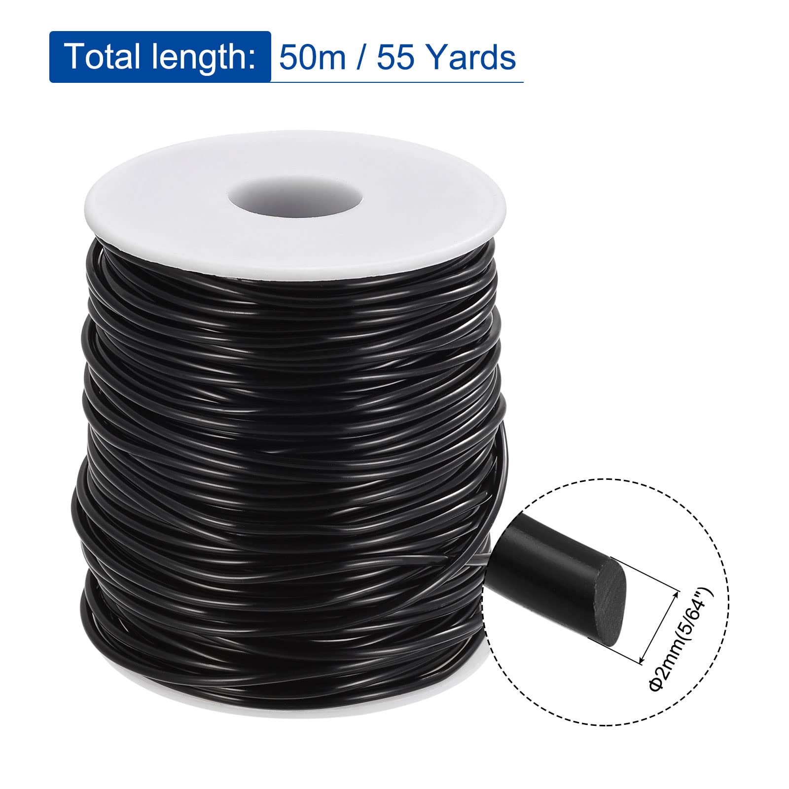 MECCANIXITY Solid Rubber Cord Tubing 55 Yards 2mm Dia Black Rubber Tube for DIY Craft Beading Necklaces Bracelet